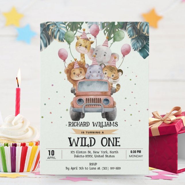 Tropical Safari Wild One Animals Jungle Birthday Invitation (Creator Uploaded)