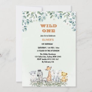 Tropical Safari Wild One Jungle Animals Birthday  Invitation