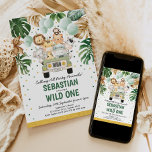 Tropical Safari Wild One Jungle Animals Birthday Invitation<br><div class="desc">Safari themed birthday invitation featuring tropical green and gold watercolor greenery and a group of cute jungle animals</div>