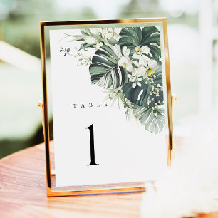 Tropical Sage Green Monstera Wedding Table Number