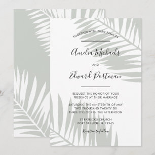 Tropical Sage Green Palm Leaves Wedding Invitation
