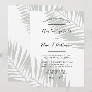 Tropical Sage Palm Leaves Wedding Invitation