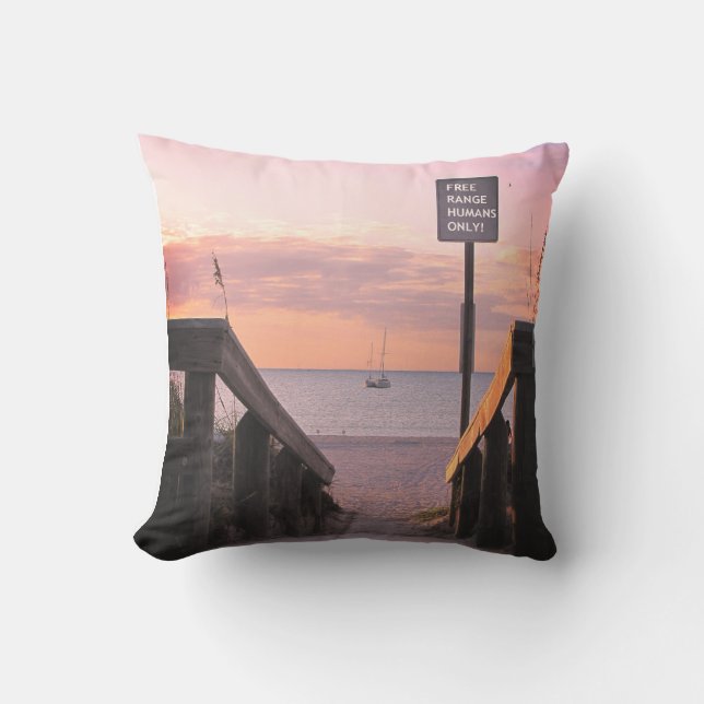 Tropical Sailboat Beach Sunrise Pillow (Front)