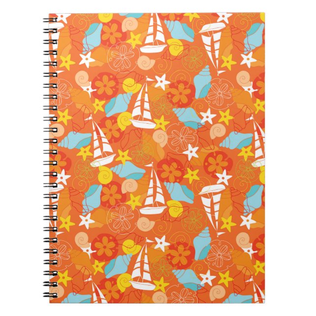 Tropical Sailboat Pattern Spiral Notebook (Front)