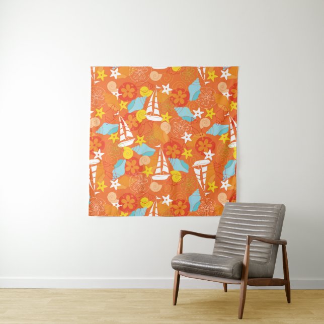 Tropical Sailboat Pattern Tapestry (In Situ (Horizontal))