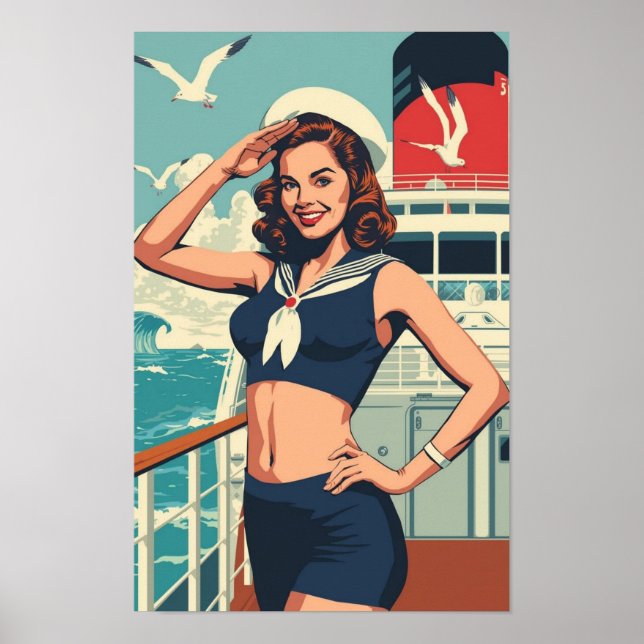 Tropical Sailor Pin-Up Girl – Retro 1950s Cruise  Poster (Front)