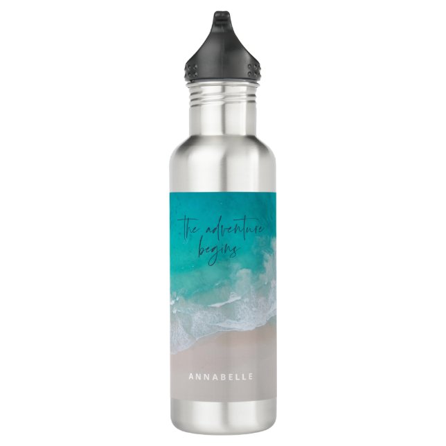 Tropical sand beach ocean personalised the adventu 710 ml water bottle (Right)