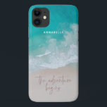 tropical sand beach ocean the adventure begins Case-Mate iPhone case<br><div class="desc">Tropical sand beach ocean personalised the adventure begins design.</div>