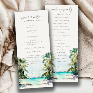 Tropical Sand Beach Palm Trees Wedding Program Invitation