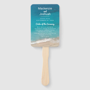 Tropical Sand Beach Shore Wedding Program Hand Fan