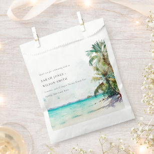 Tropical Sand Beach Watercolor Palm Trees Wedding Favour Bags