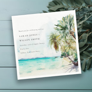 Tropical Sand Beach Watercolor Palm Trees Wedding Napkin