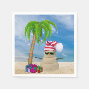 Tropical Sand Man Christmas with palm tree Napkin