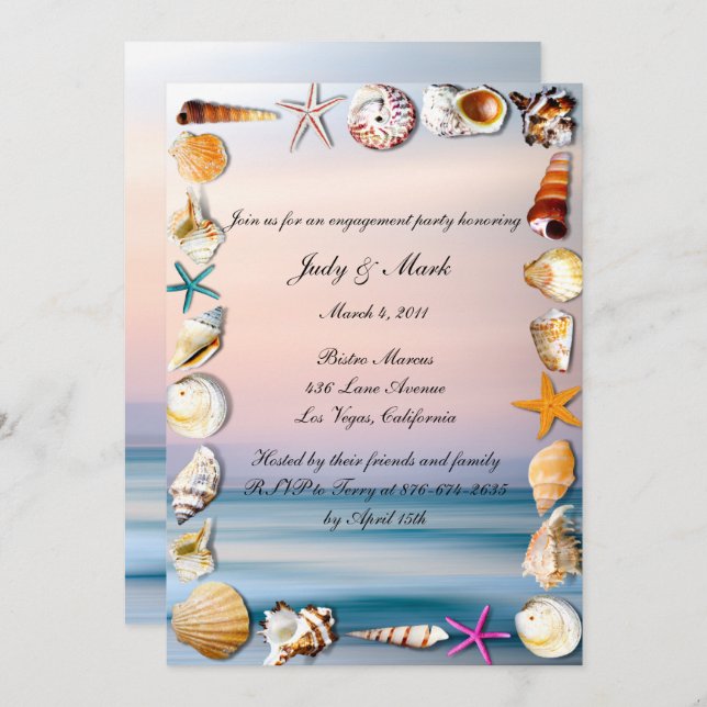 Tropical Sandy Beach And Seashell Engagement Party Invitation (Front/Back)