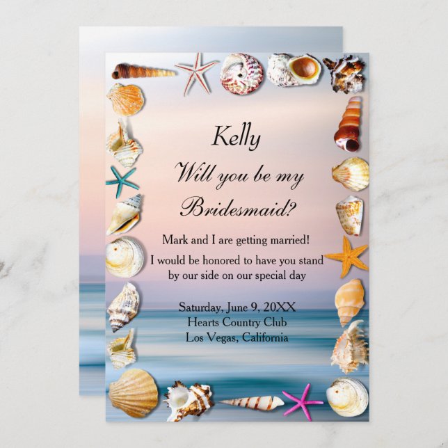 Tropical Sandy Beach And Seashells Bridesmaid Invitation (Front/Back)