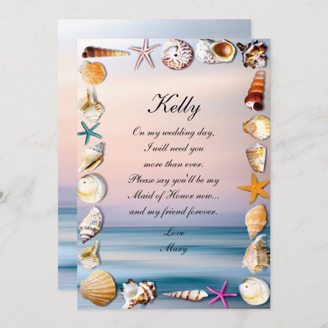 Tropical Sandy Beach And Seashells Maid Of Honour Invitation (Front/Back)