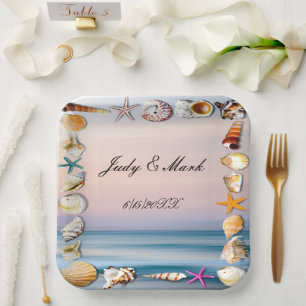 Tropical Sandy Beach And Seashells Paper Plate