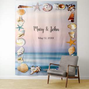 Tropical Sandy Beach And Seashells Photo Backdrop Tapestry