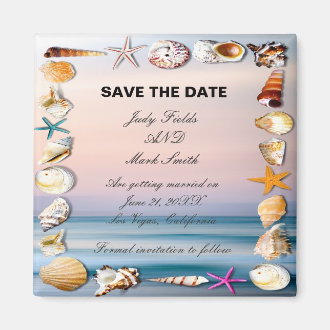 Tropical Sandy Beach And Seashells Save The Date Magnet (Front)