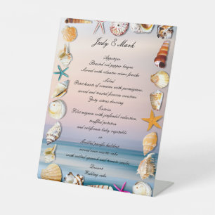 Tropical Sandy Beach And Seashells Wedding Menu Pedestal Sign