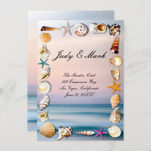 Tropical Sandy Beach & Seashells Wedding Menu Card
