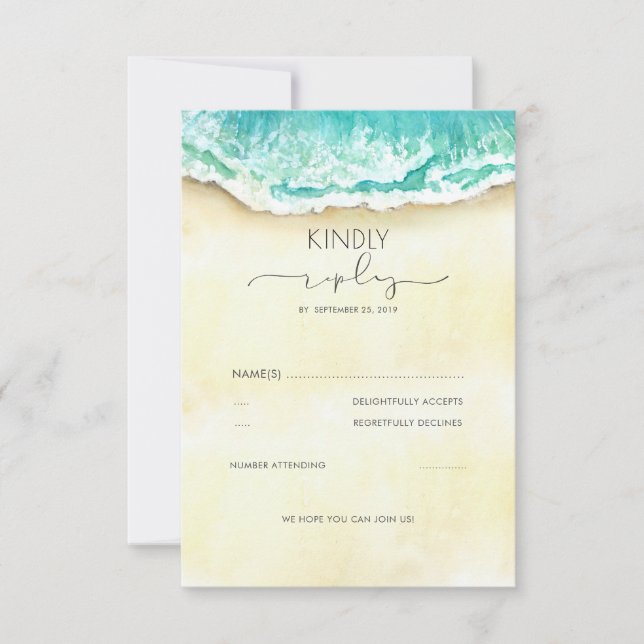 Tropical Sandy Beach Wedding RSVP Card (Front)