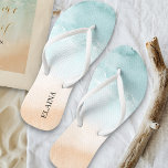 Tropical Sandy Ocean Beach Watercolor Personalised Jandals<br><div class="desc">Personalised flip flops / jandals with watercolor beach scene. Both flip flops have a tropical sandy beach with gorgeous clear ocean waves lapping the shoreline. The left flip flop is printed with your name. Perfect for summer vacation,  destination wedding welcome bags and bachelorette weekends.</div>