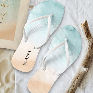 Tropical Sandy Ocean Beach Watercolor Personalised Jandals