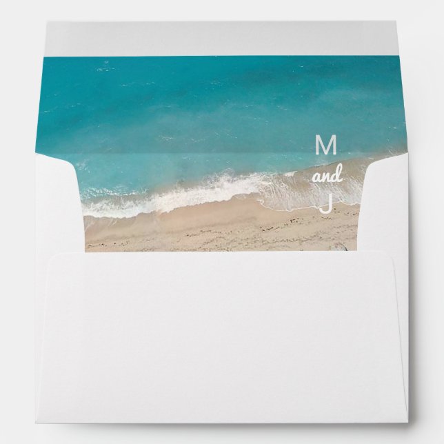 Tropical Sandy Shore Monogram Beach Wedding Envelope (Back (Bottom))