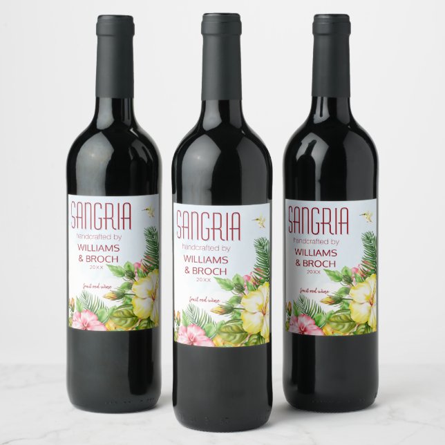 Tropical Sangria Wedding Wine Label (Bottles)