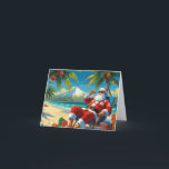 Tropical Santa Beach Christmas Card<br><div class="desc">Bring sunshine and humour to your holiday greetings with this fun Tropical Santa Christmas card! Featuring Santa Claus lounging on a sunny beach in his red suit, surrounded by palm trees, ornaments, and wrapped presents, this vibrant design is perfect for those who celebrate Christmas in warmer climates or just love...</div>