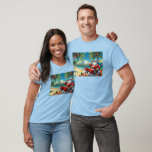 Tropical Santa Beach Christmas Flat Holiday Card T-Shirt<br><div class="desc">Stay cool this holiday season with this fun Tropical Santa Christmas T-shirt! Featuring Santa Claus chilling on a sunny beach with palm trees, ornaments, and gifts, this design adds laid-back holiday vibes to your wardrobe. Perfect for warm-climate Christmases, beach vacations, tropical parties, or just spreading holiday cheer with a twist....</div>