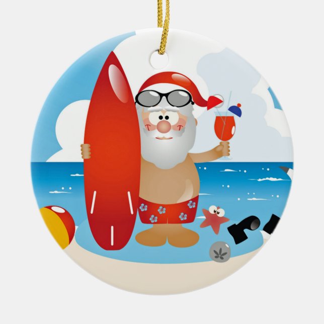 Tropical Santa Ceramic Tree Decoration (Front)