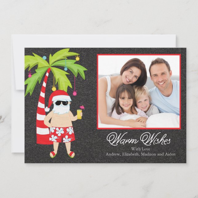 Tropical Santa Christmas Holiday Family Photo Card (Front)