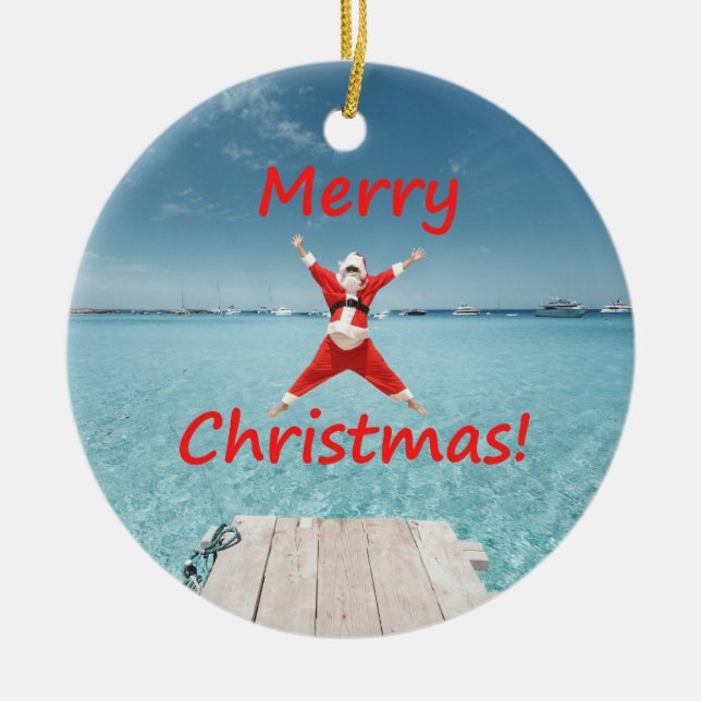 Tropical Santa Christmas Ornament (Front)
