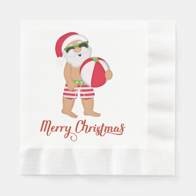 Tropical Santa Christmas Paper Napkins (Front)