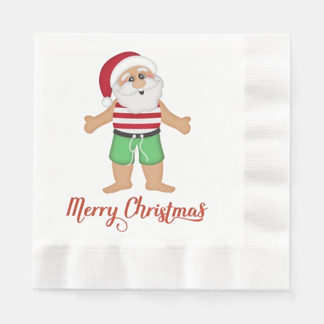 Tropical Santa Christmas Paper Napkins (Front)