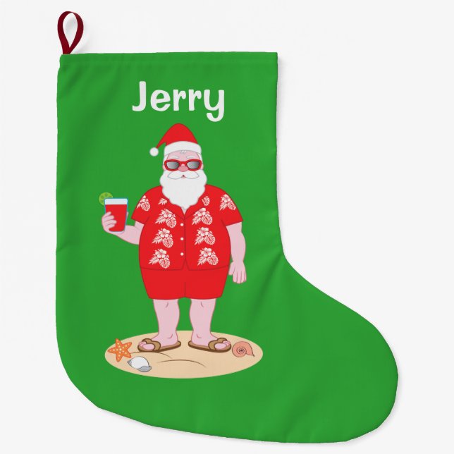 Tropical Santa Claus Large Christmas Stocking (Front)