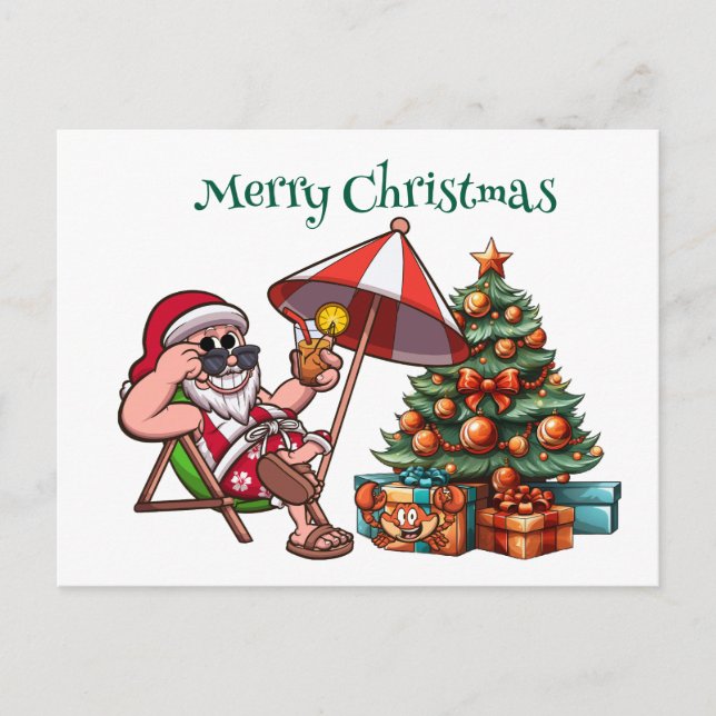 Tropical Santa Merry Christmas  Postcard (Front)