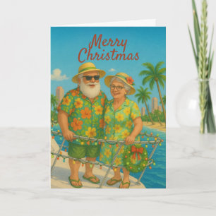Tropical Santa & Mrs. Claus Christmas Cars Holiday Card