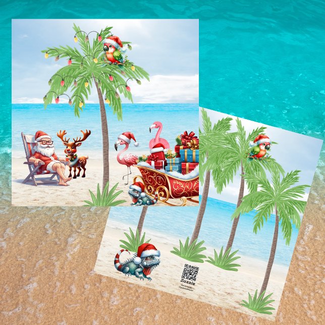 Tropical Santa & Rudolf Christmas In July Party Holiday Card (Creator Uploaded)