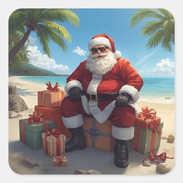 Tropical Santa Sticker –  Christmas on the Beach (Front)