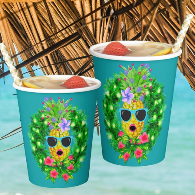 Tropical Sassy Singing Lady Pineapple  Paper Cups (Sassy singing lady pineapple! Fun for your holiday party!)