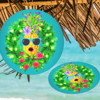 Tropical Sassy Singing Lady Pineapple  Round Paper Coaster