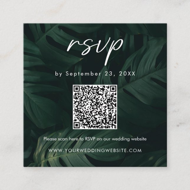 Tropical Scan QR code RSVP Destination Wedding Enclosure Card (Front)