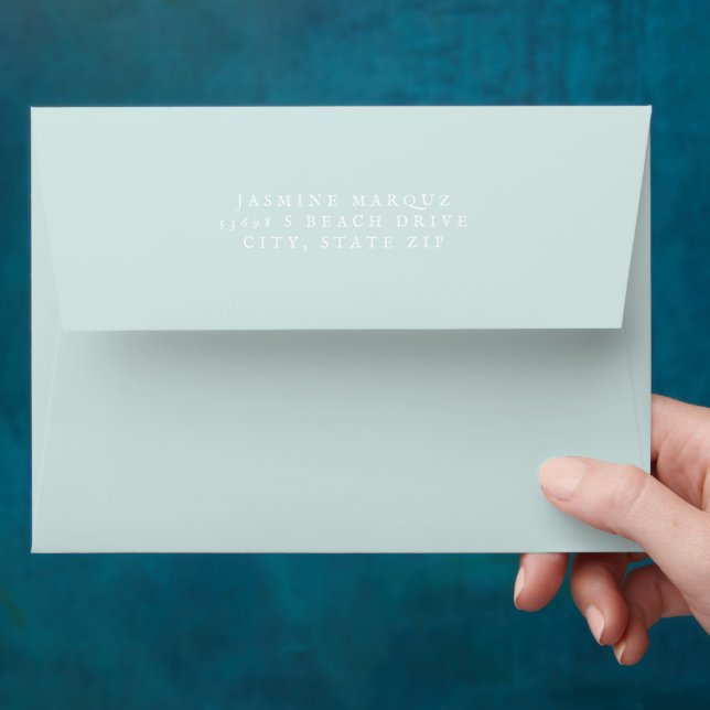 Tropical Sea Glass Blue Wedding  Envelope (Hand)