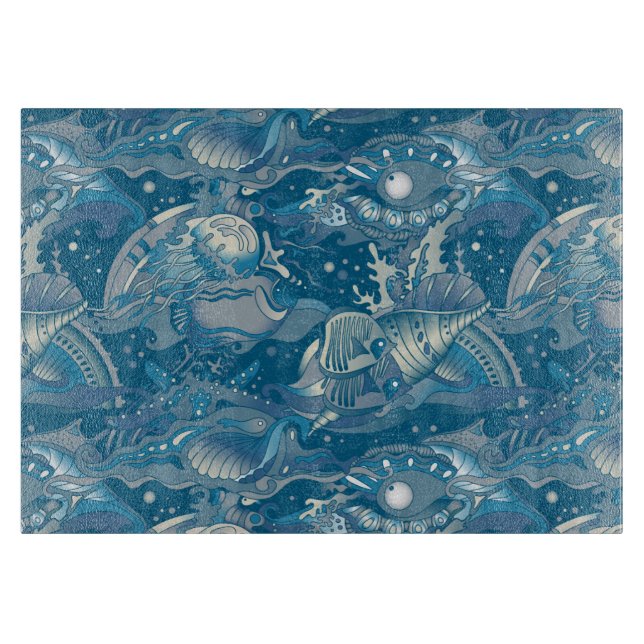Tropical Sea Pattern Cutting Board (Front)