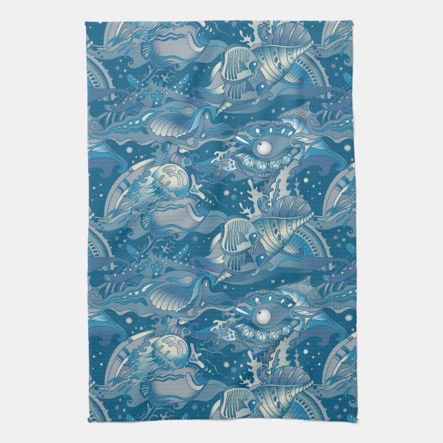 Tropical Sea Pattern Tea Towel (Vertical)