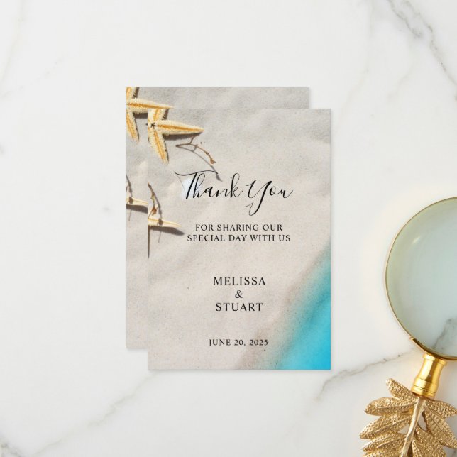 Tropical sea starfish beach Thank You wedding card (Front/Back In Situ)