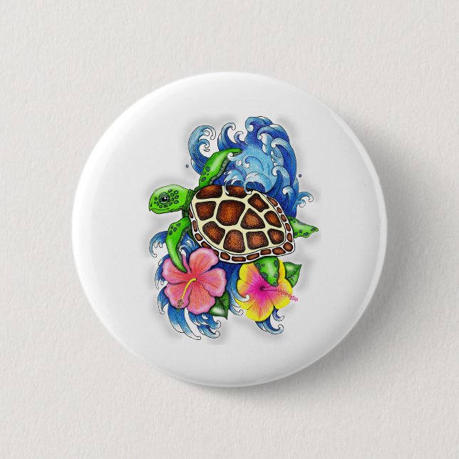 Tropical Sea Turtle 6 Cm Round Badge (Front)